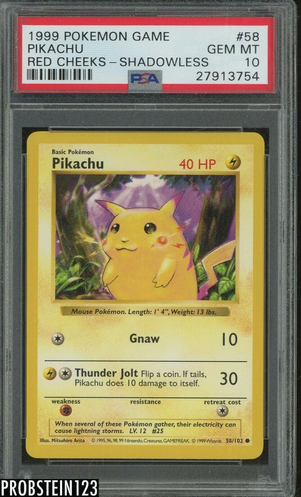 1999 Pokemon Game Red CheeksShadowless 58 Pikachu PSA 10 GEM MINT