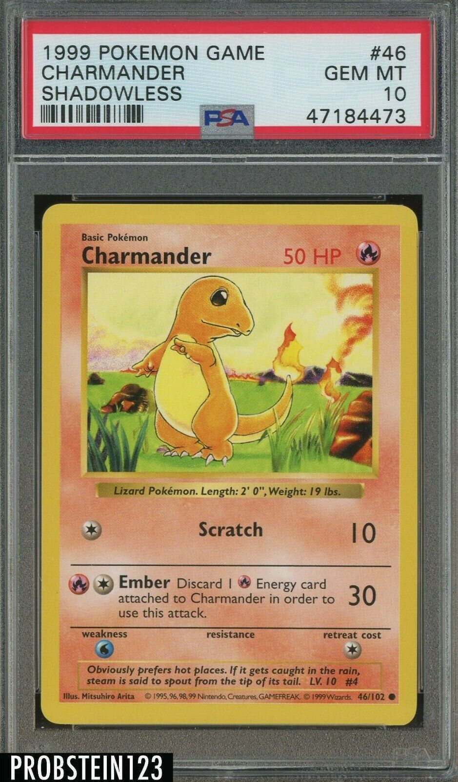 1999 Pokemon Game Shadowless 46 Charmander PSA 10 GEM MINT  