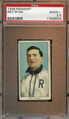 1910 T206 Piedmont Tobacco Baseball Card Ray Ryan PSA 25 Good