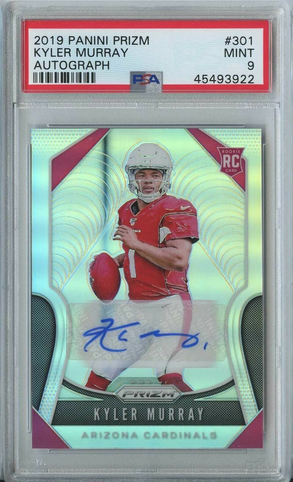 Kyler Murray 2019 Panini Prizm football 301 RC rookie silver prizm auto PSA 9