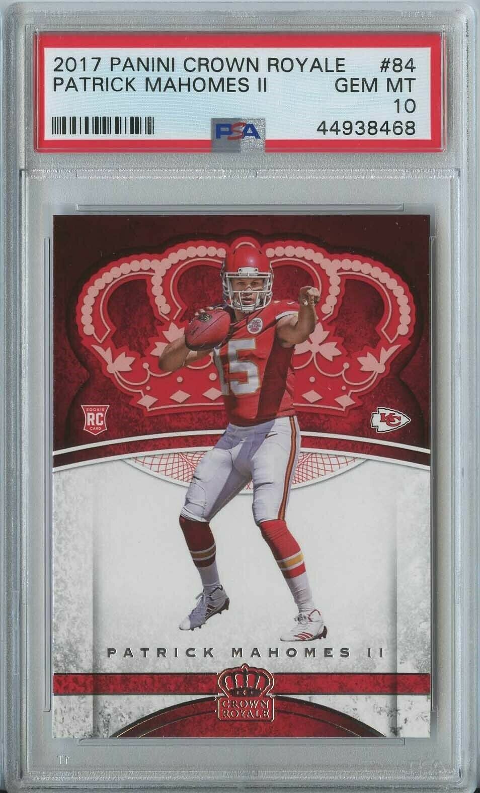 Patrick Mahomes II 2017 Panini crown Royale football 84 Chiefs RC rookie PSA 10