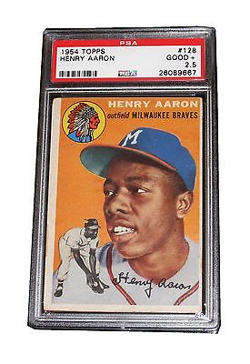 MLB HANK AARON 1954 TOPPS 128 ROOKIE RC TRADING CARD VERY RARE PSA 25