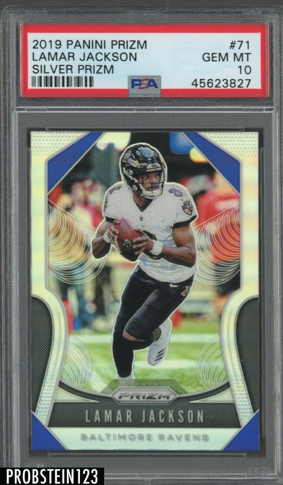 2019 Prizm Football Lamar Jackson RAVENS 71 Silver 2nd Year PSA 10