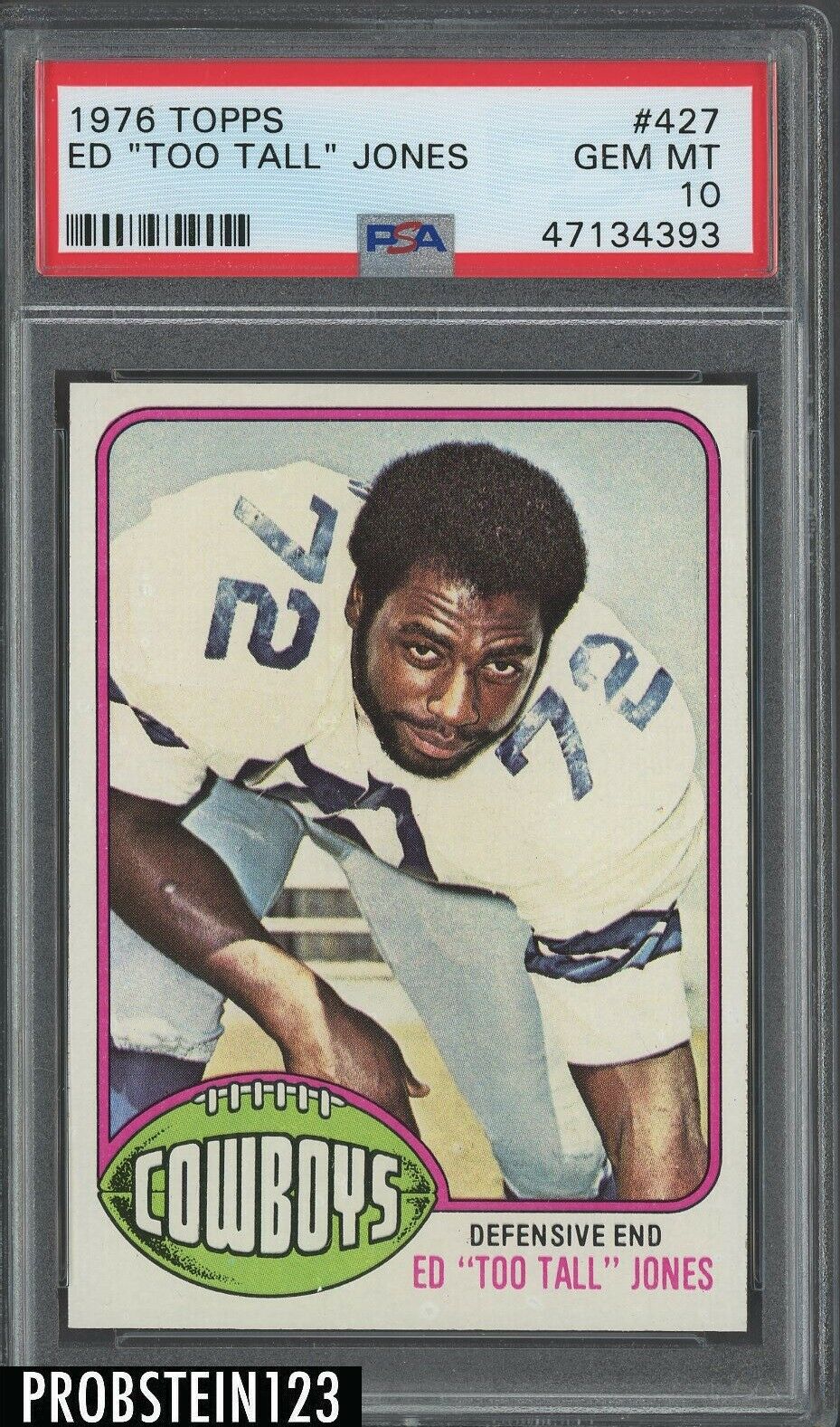 1976 Topps Football 427 Ed Too Tall Jones Dallas Cowboys RC Rookie PSA 10 