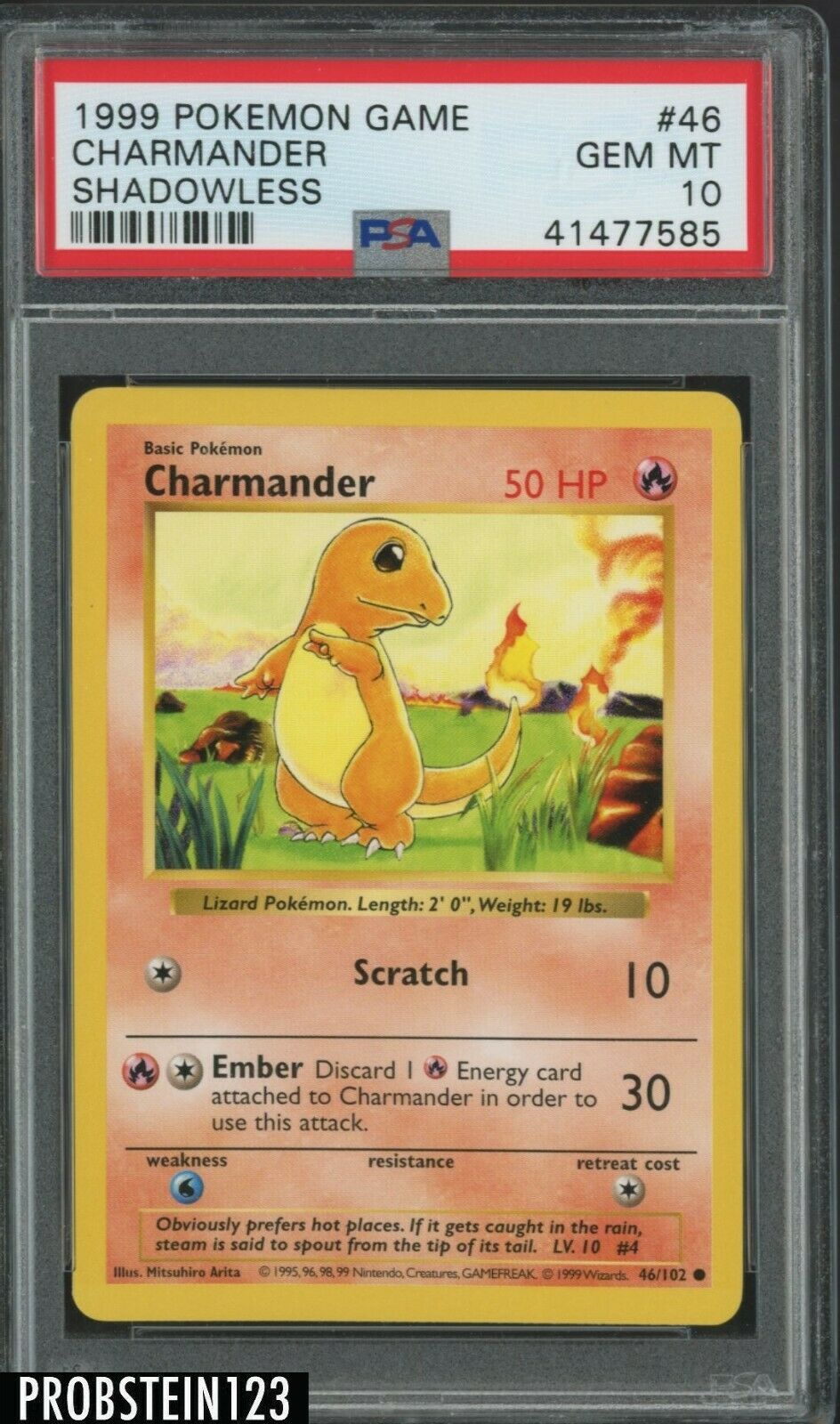 1999 Pokemon Game Shadowless 46 Charmander PSA 10 GEM MINT 