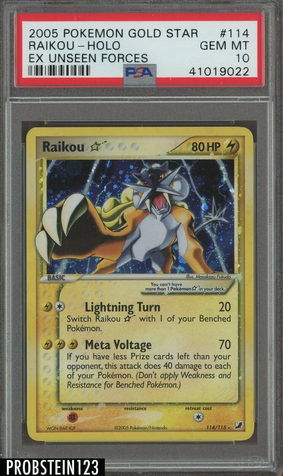 2005 Pokemon Gold Star EX Unseen Forces 114 Raikou  Holo PSA 10 GEM MINT