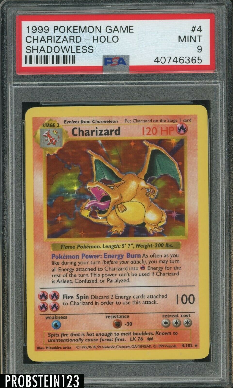 1999 Pokemon Game Shadowless 4 Charizard  Holo PSA 9 MINT