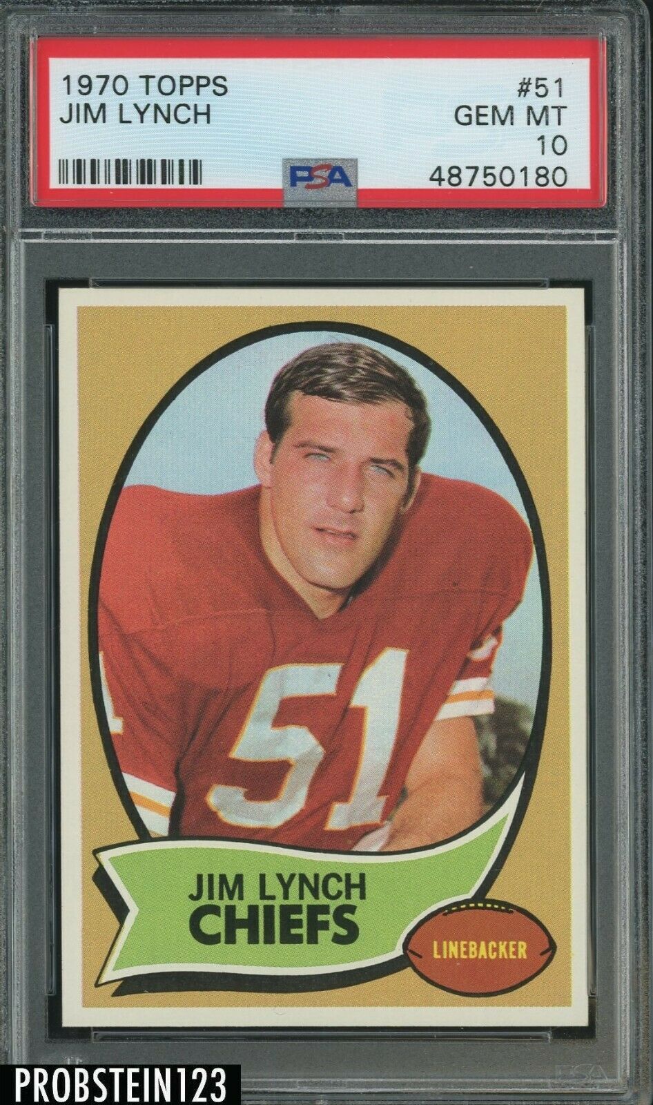 1970 Topps Football 51 Jim Lynch Chiefs PSA 10 GEM MINT