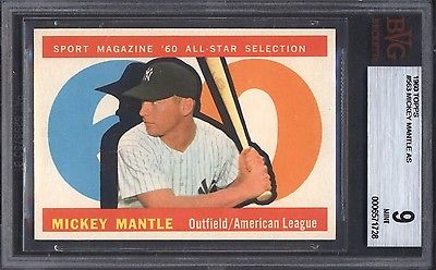 1960 Topps 563 Mickey Mantle All Star Yankees BGS BVG 9 Well Centered