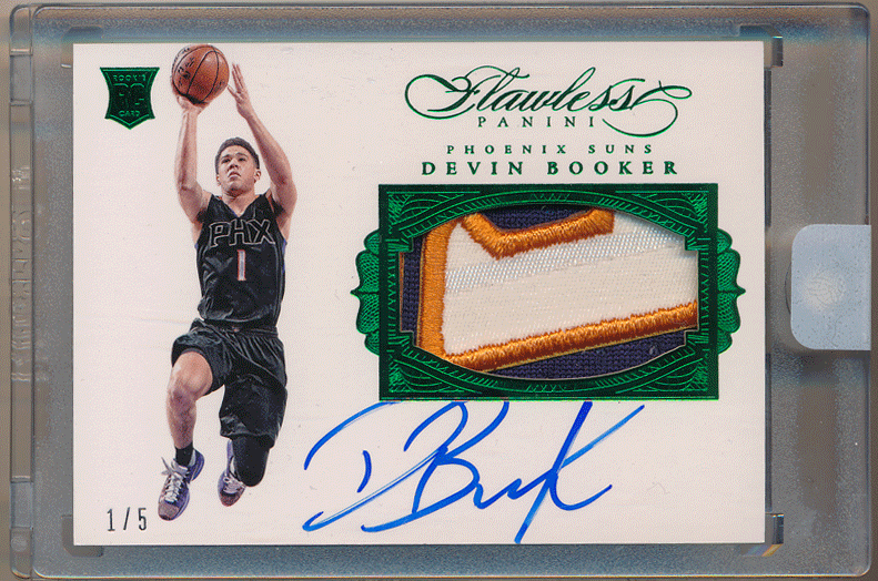 Devin Booker 1516 Panini Flawless RC Emerald Patch Auto 15 Jersey Number