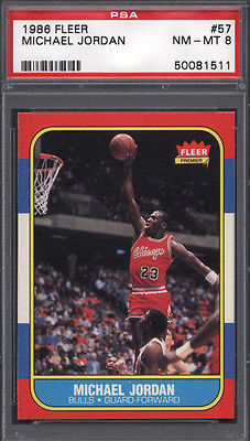 1986 Fleer 57 Michael Jordan Rookie HOF Bulls PSA 8 621684