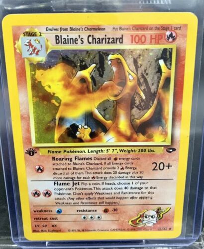 Pokemon Card 1st edition Blaines Charizard 2132MISPRINT CARDModerate Play 