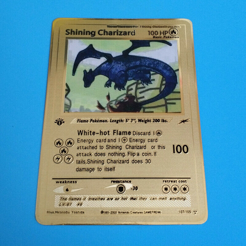 Pokemon Shining Charizard 1st Edition Gold Metal Custom Card  Rare and limited