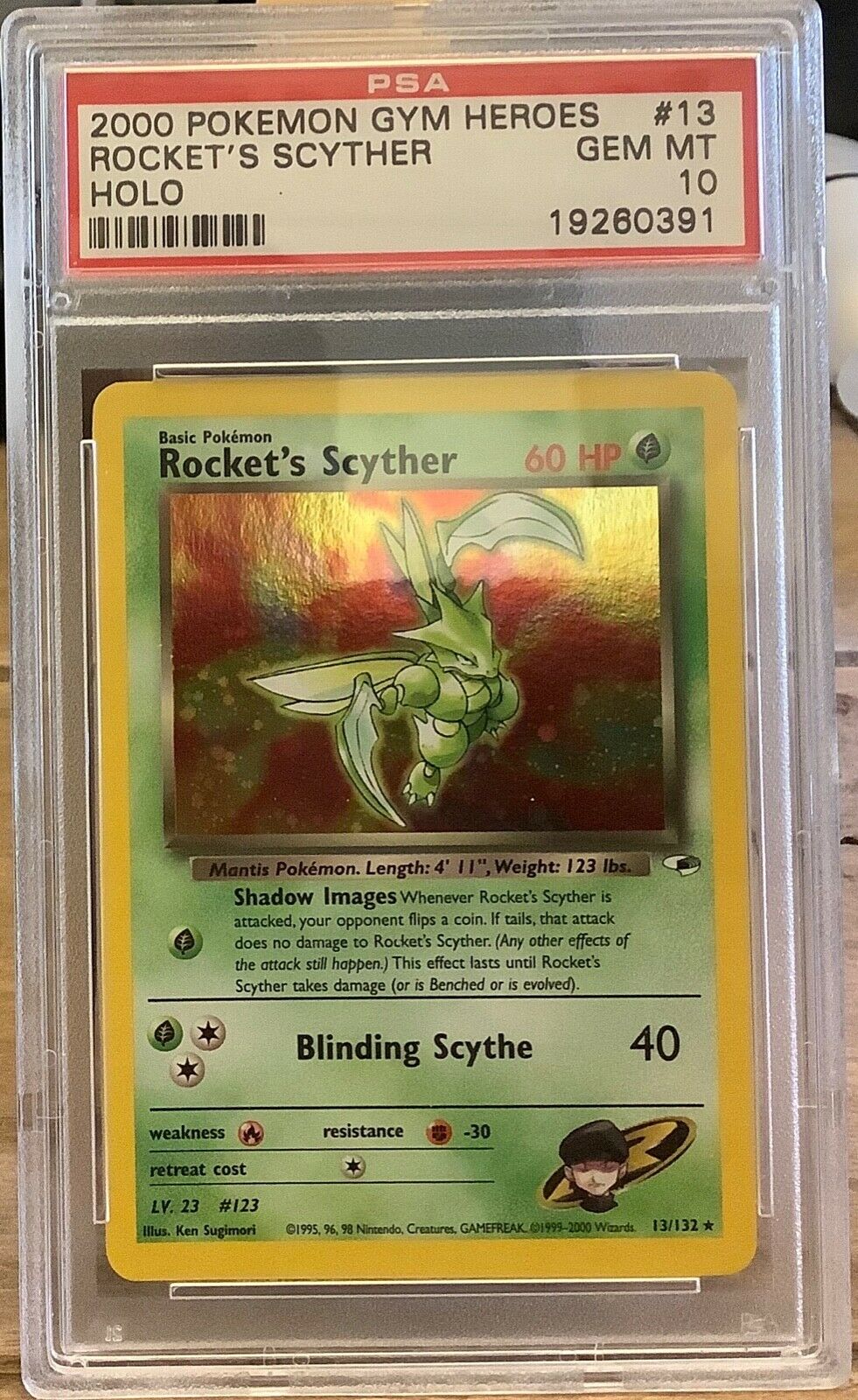 2000 Pokemon Gym Heroes  no13 Rockets Scyther Holo PSA10 