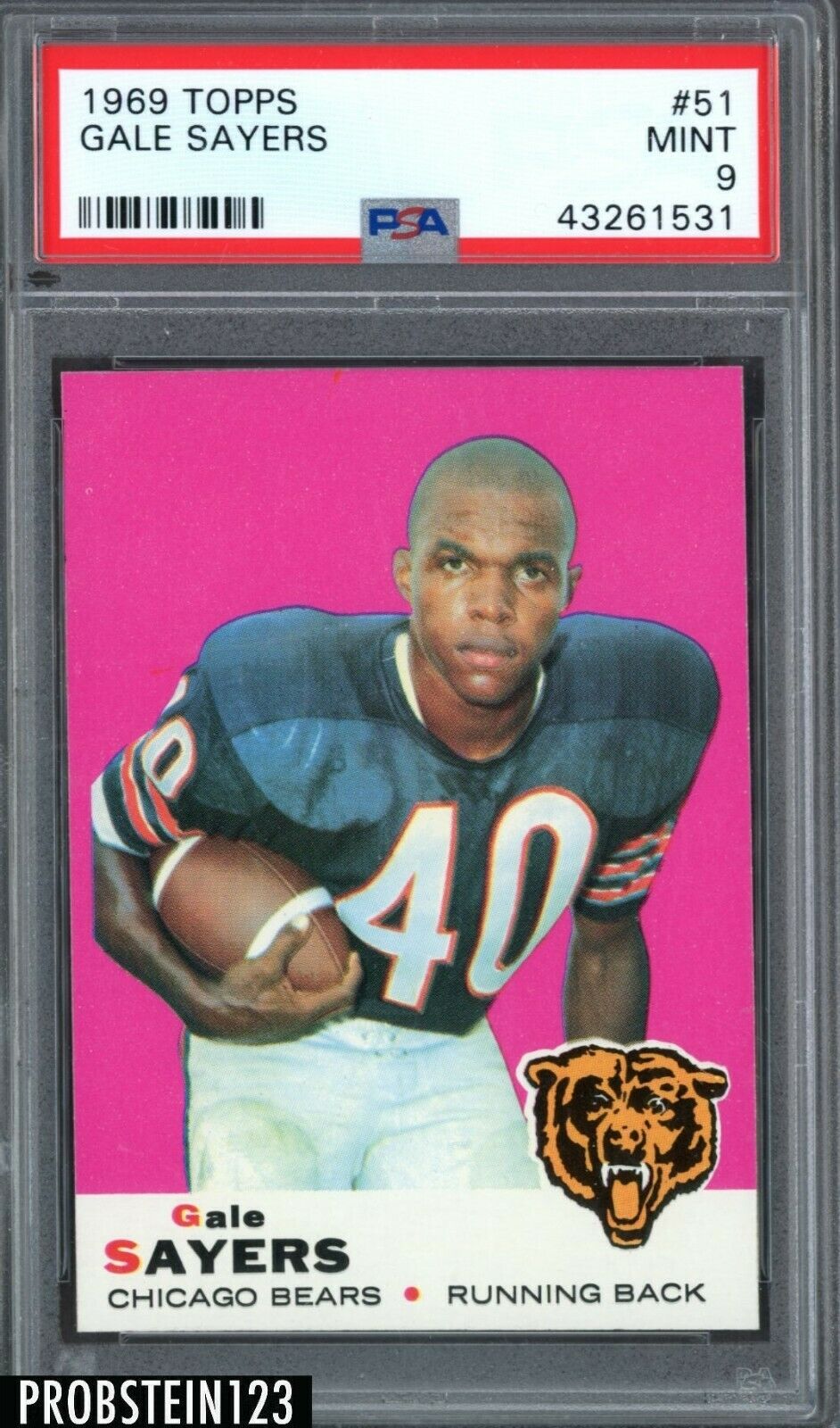 1969 Topps Football 51 Gale Sayers Chicago Bears HOF PSA 9 MINT