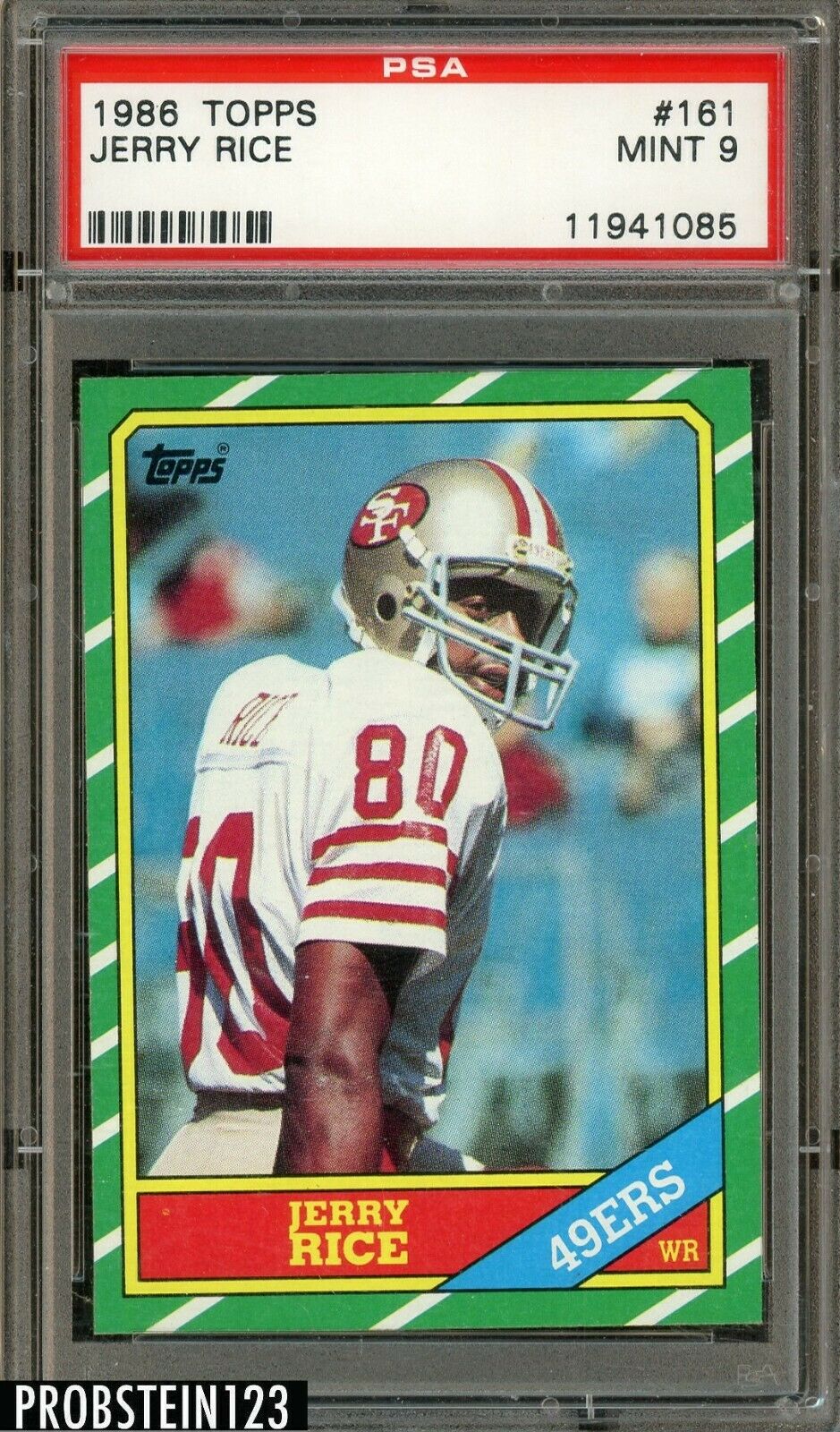 1986 Topps Football 161 Jerry Rice RC Rookie HOF PSA 9 MINT  Well Centered 
