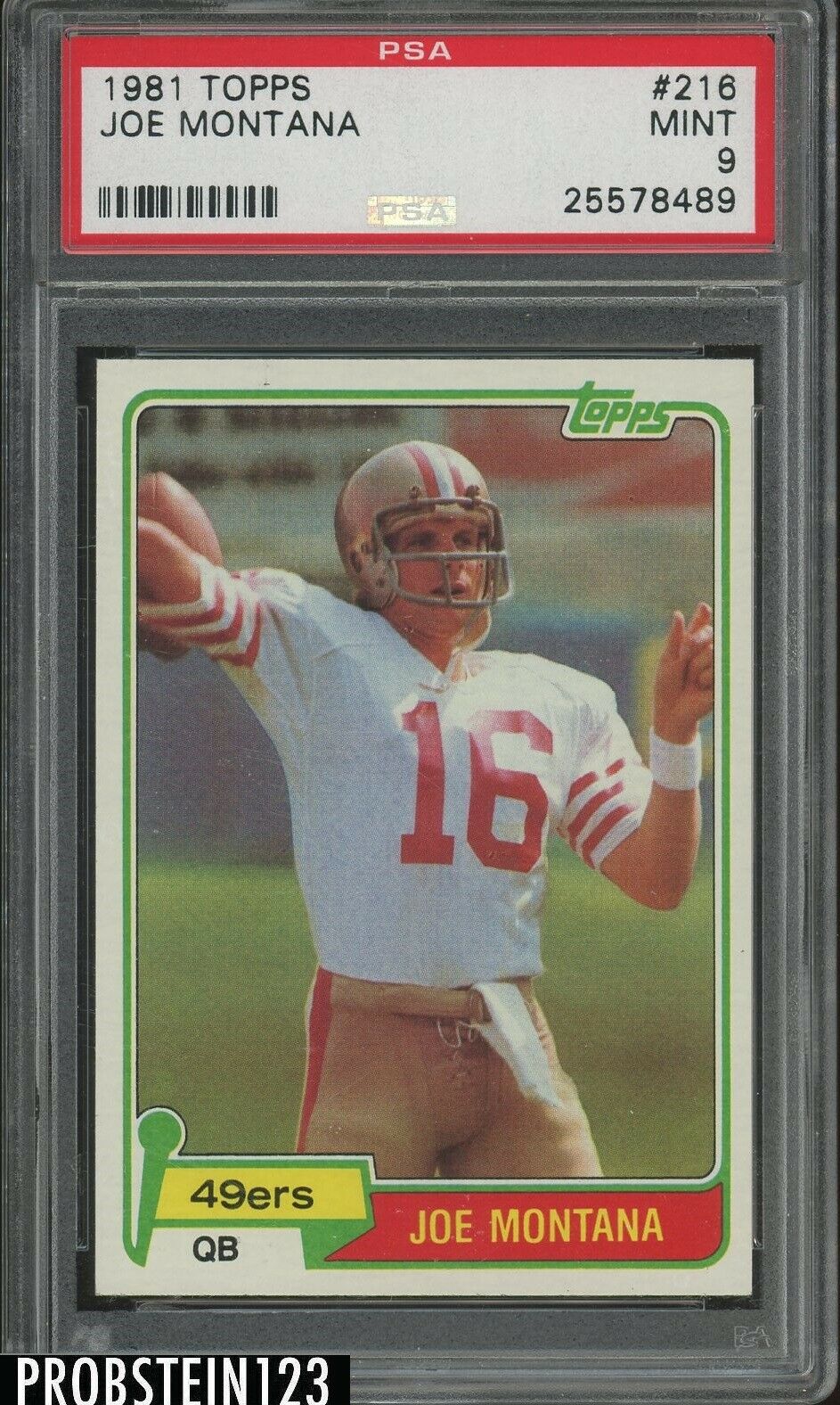 1981 Topps Football 216 Joe Montana RC Rookie HOF PSA 9 MINT