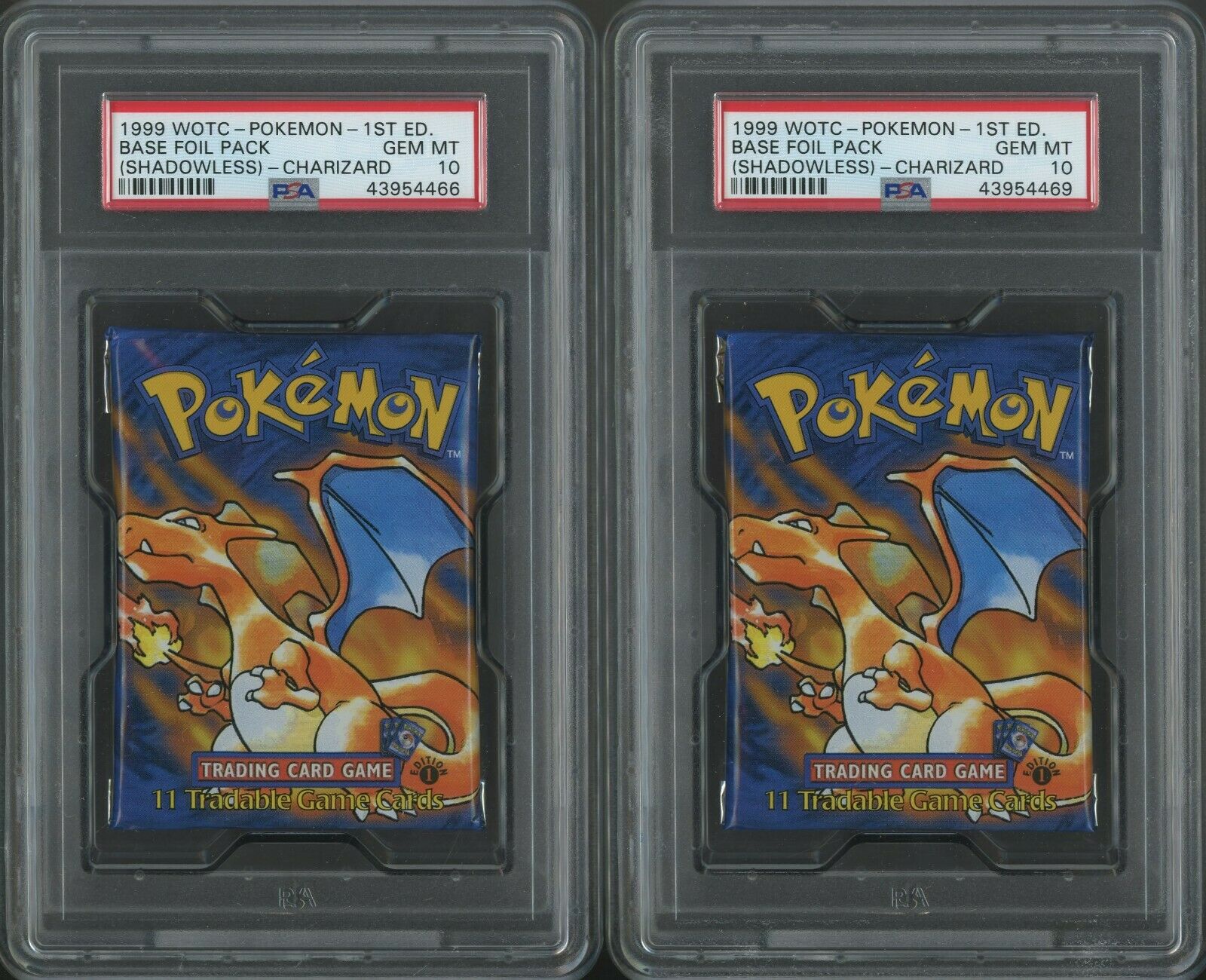 Lot 2 1999 WOTC Pokemon 1st Edition Unopened Base Foil Pack Charizard PSA 10