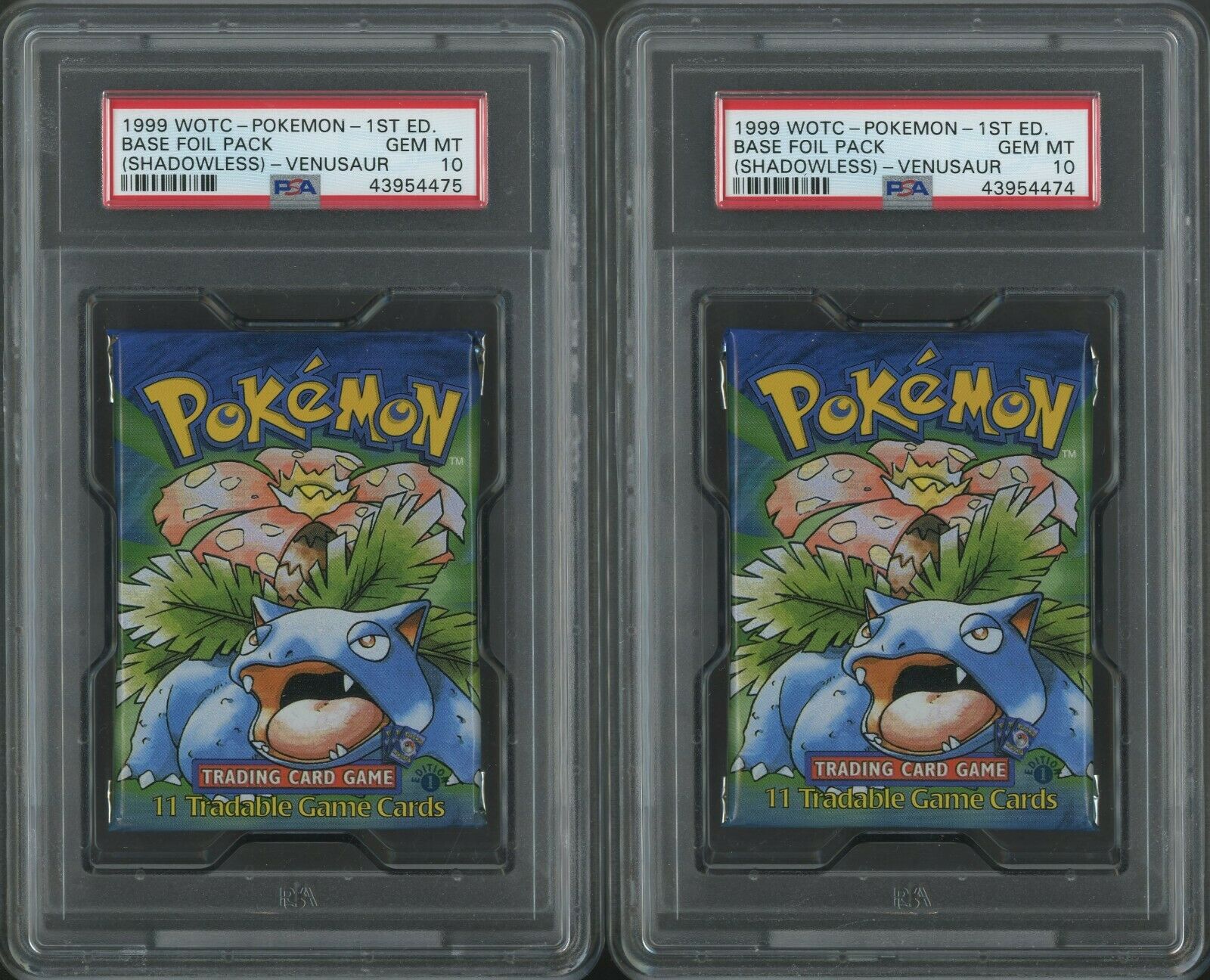 Lot 2 1999 WOTC Pokemon 1st Edition Unopened Base Foil Pack Venusaur PSA 10