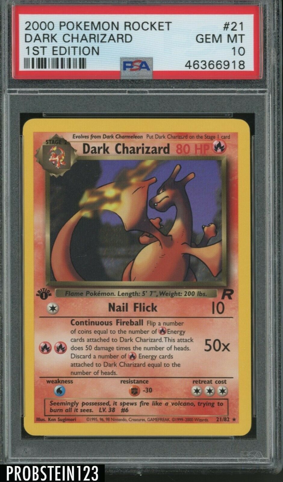 2000 Pokemon Rocket 1st Edition 21 Dark Charizard PSA 10 GEM MINT