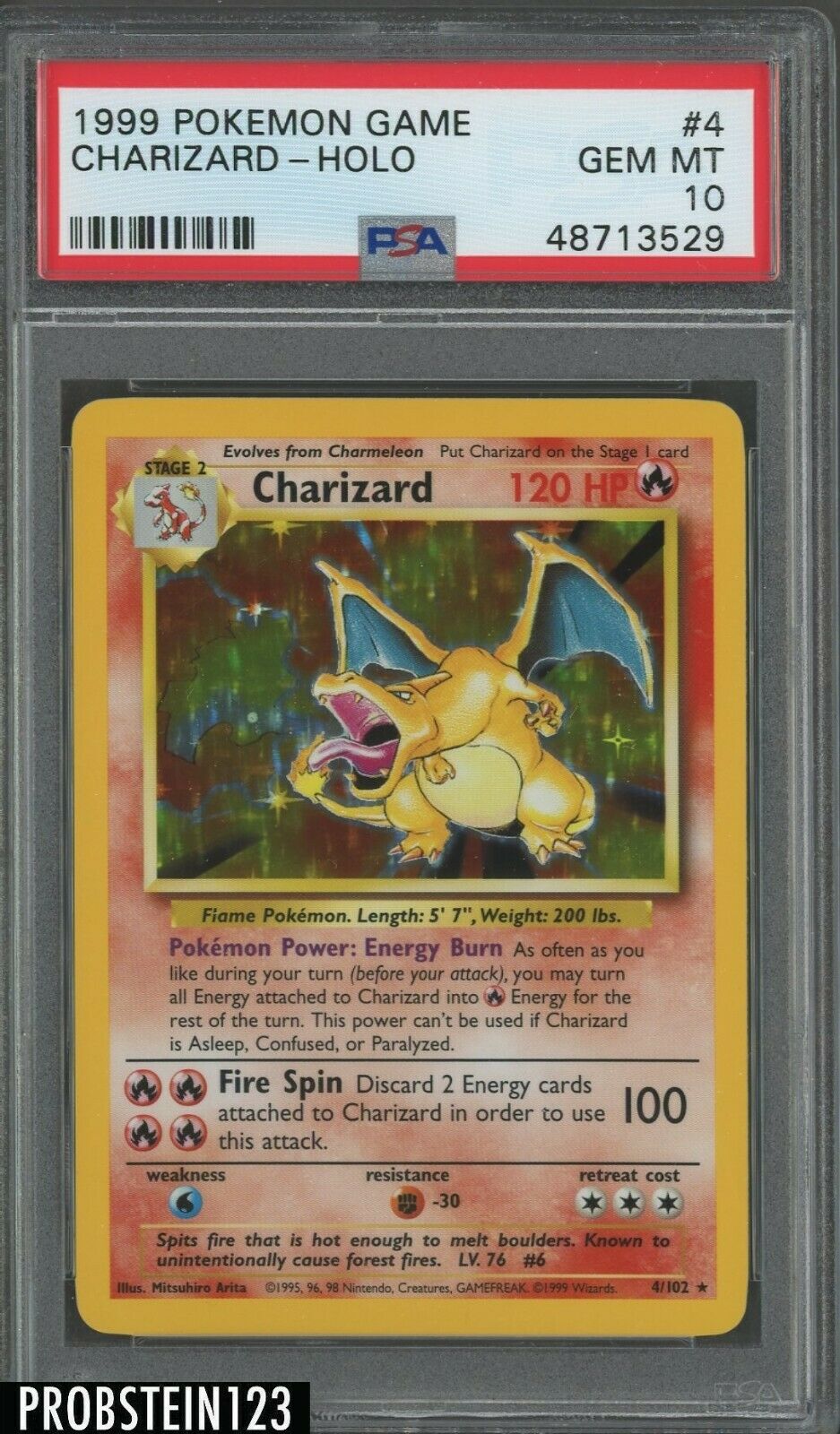 1999 Pokemon Game 4 Charizard  Holo PSA 10 GEM MINT