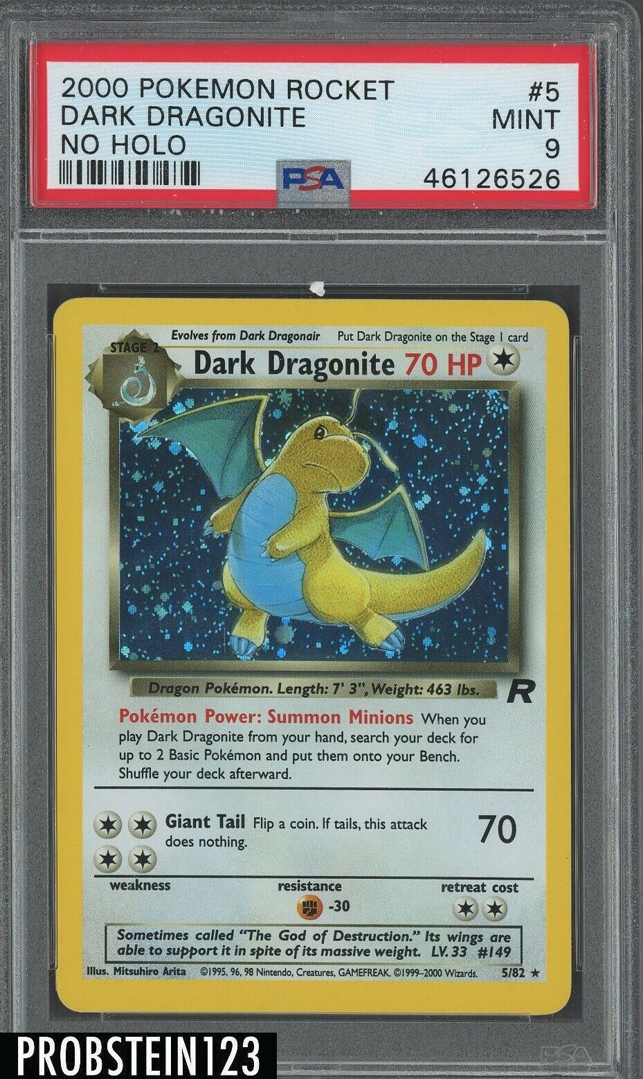 2000 Pokemon Rocket 5 Dark Dragonite  No Holo PSA 9 MINT