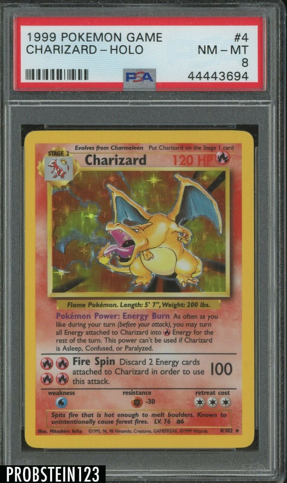 1999 Pokemon Game 4 Charizard  Holo PSA 8 NMMT 