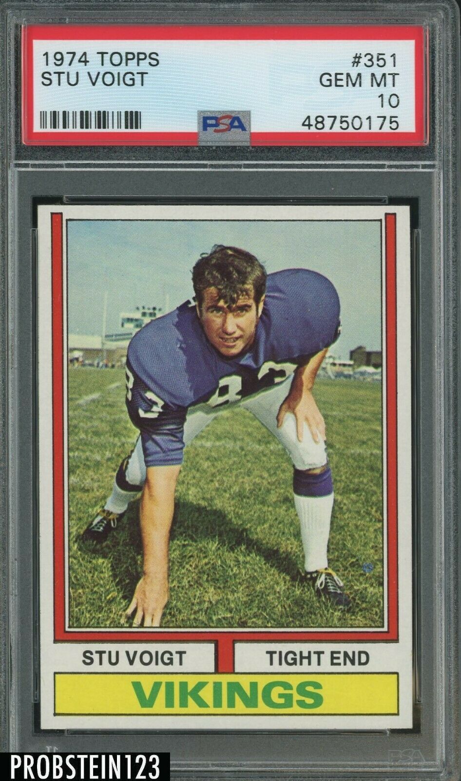 1974 Topps Football 351 Stu Voigt Vikings PSA 10 GEM MINT