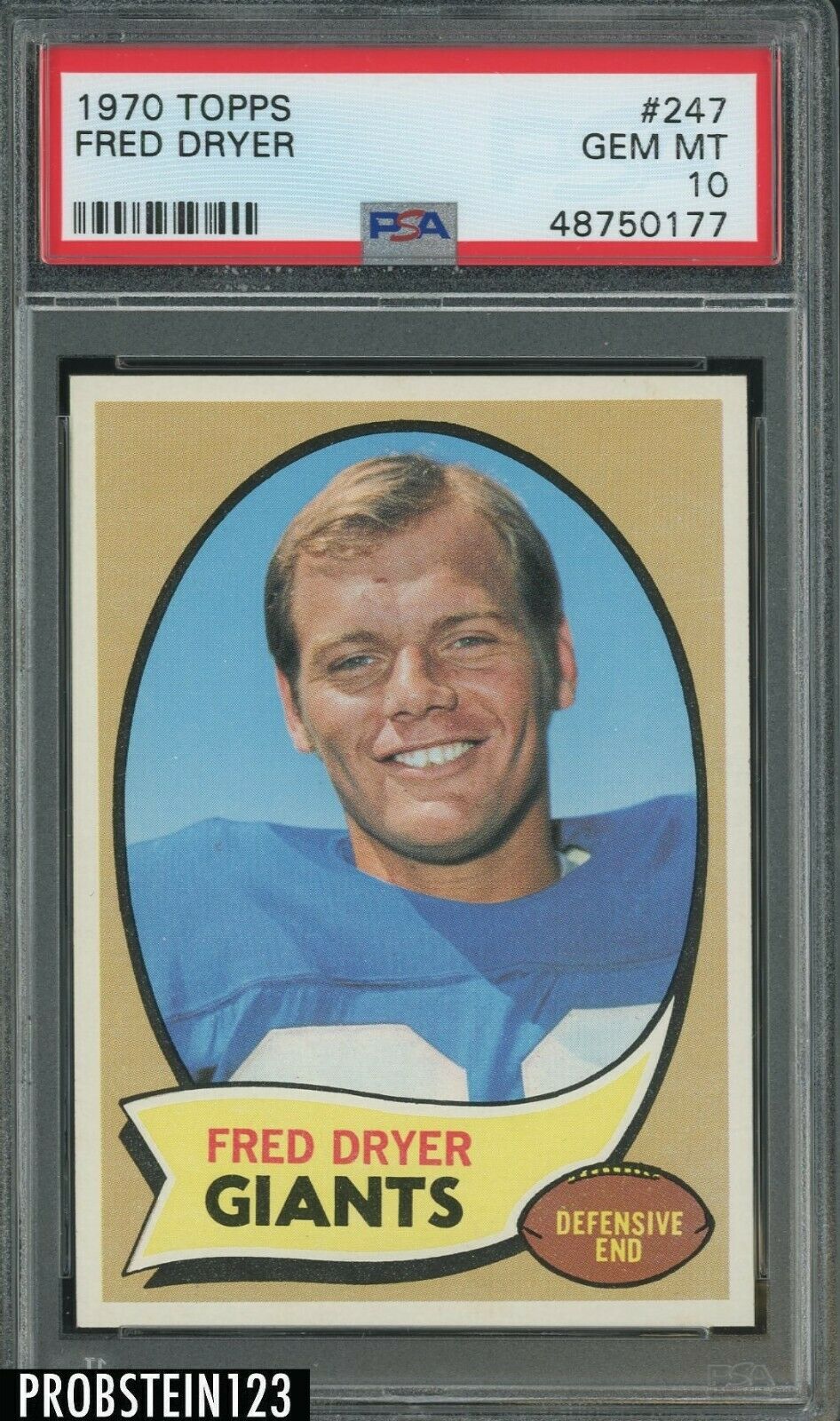 1970 Topps Football 247 Fred Dryer Giants PSA 10 GEM MINT