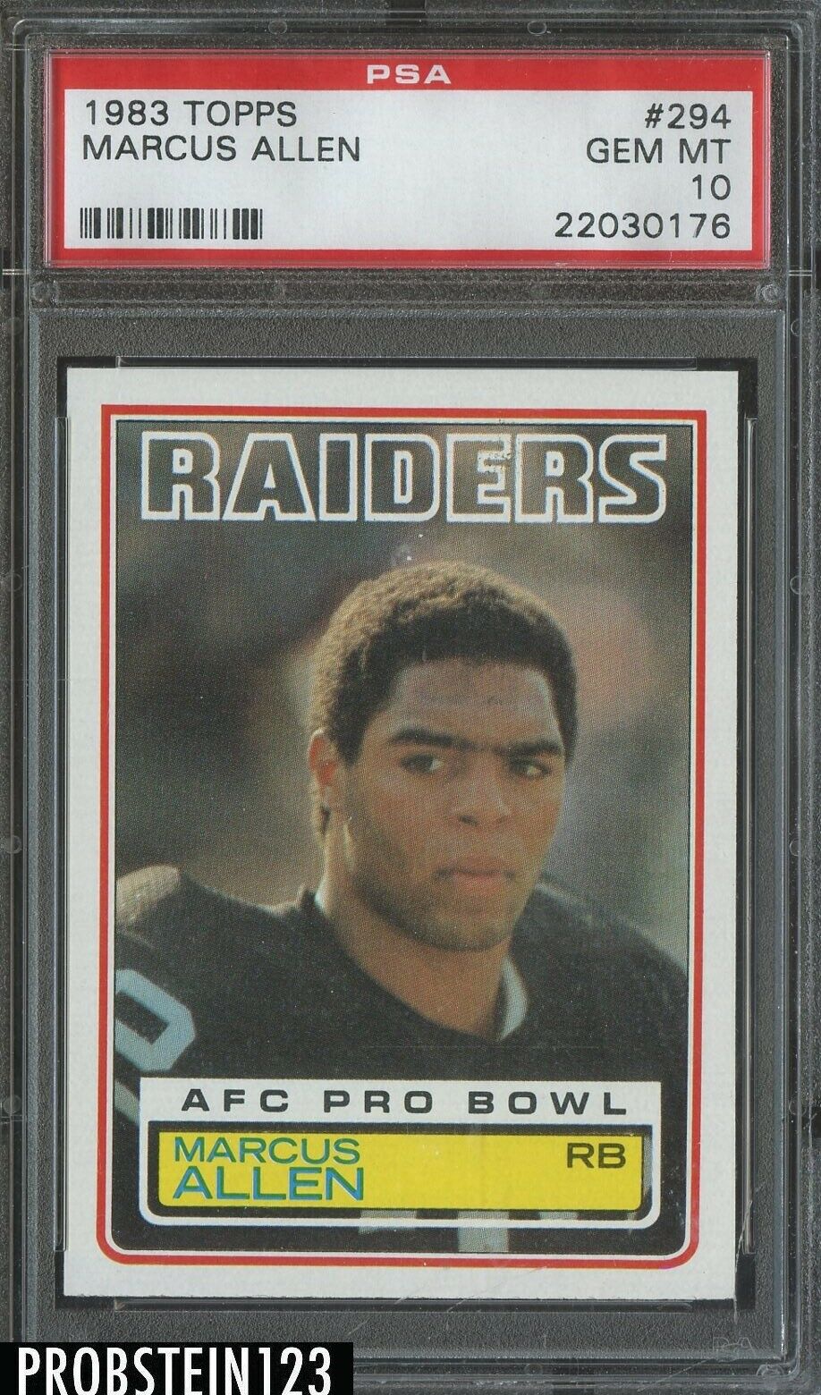 1983 Topps Football 294 Marcus Allen Oakland Raiders RC Rookie HOF PSA 10