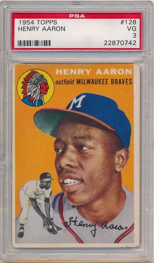 HENRY HANK AARON 1954 TOPPS 128 RC ROOKIE CARD MILWAUKEE BRAVES PSA 3 VG