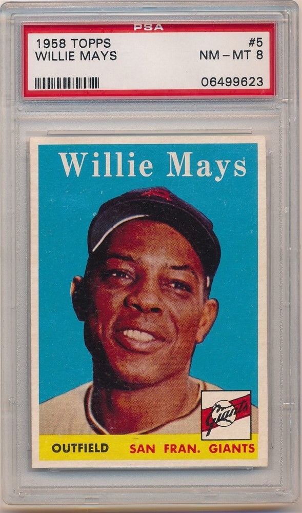 WILLIE MAYS 1958 TOPPS BASEBALL 5 SAN FRANCISCO GIANTS PSA 8 NMMT