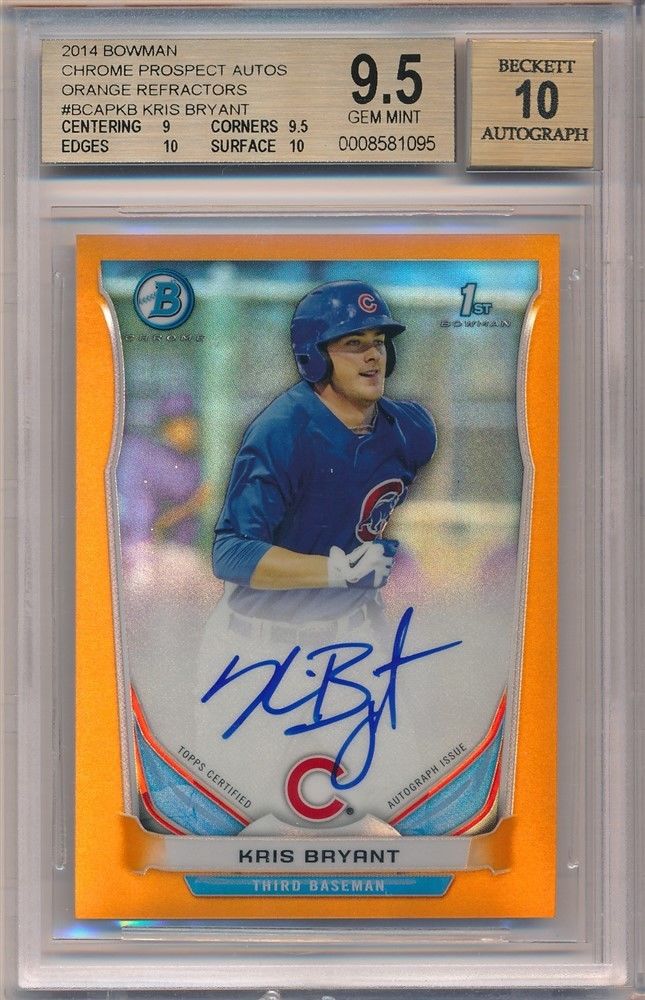 KRIS BRYANT 2014 BOWMAN CHROME RC ORANGE REFRACTOR AUTO SP 2025 BGS 95 GEM 10