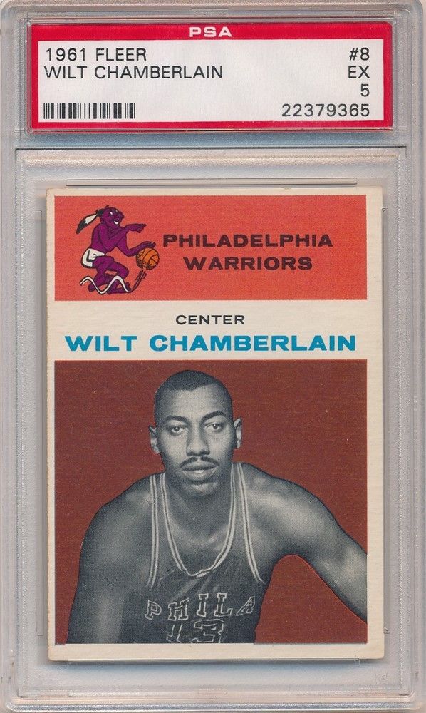 WILT CHAMBERLAIN 196162 FLEER 8 RC ROOKIE CARD PHILADELPHIA WARRIORS PSA 5 EX