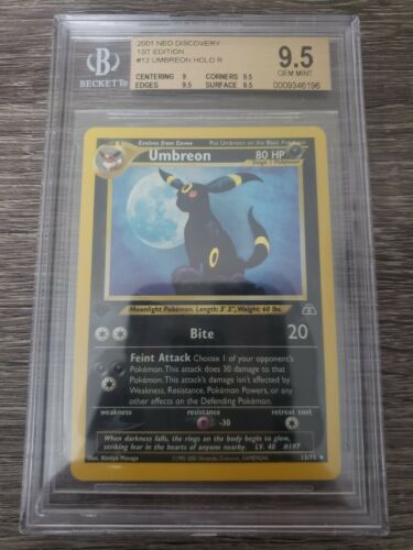 1st Edition Umbreon BGS 95 Gem Mint Neo Discovery Holo Pokemon Card PSA 10