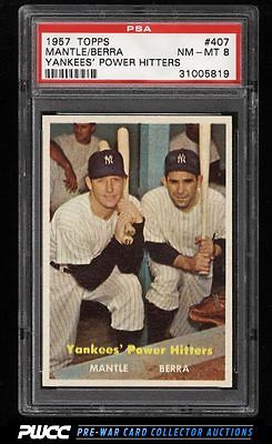 1957 Topps Mickey Mantle Yogi Berra YANKEES POWER HITTERS 407 PSA 8 NMMT PWCC