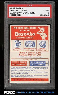 1957 Topps Contest Card SATURDAY JUNE 22ND PSA 9 MINT PWCC