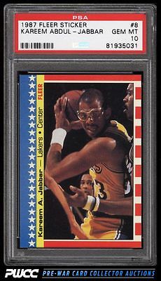 1987 Fleer Sticker Kareem AbdulJabbar 8 PSA 10 GEM MINT PWCC