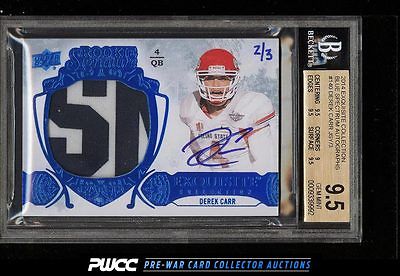 2014 Exquisite Blue Spectrum Derek Carr ROOKIE AUTO PATCH 3 BGS 95 GEM PWCC