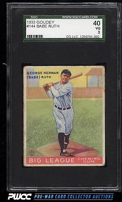 1933 Goudey Babe Ruth 144 SGC 340 VG PWCC