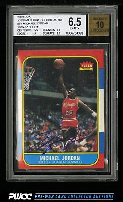 1986 Fleer Michael Jordan ROOKIE 09 Flight School AUTO 57 BGS 65 EXMT PWCC