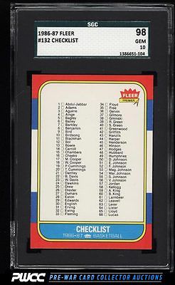 1986 Fleer Basketball Checklist 1132 132 SGC 1098 GEM PWCC