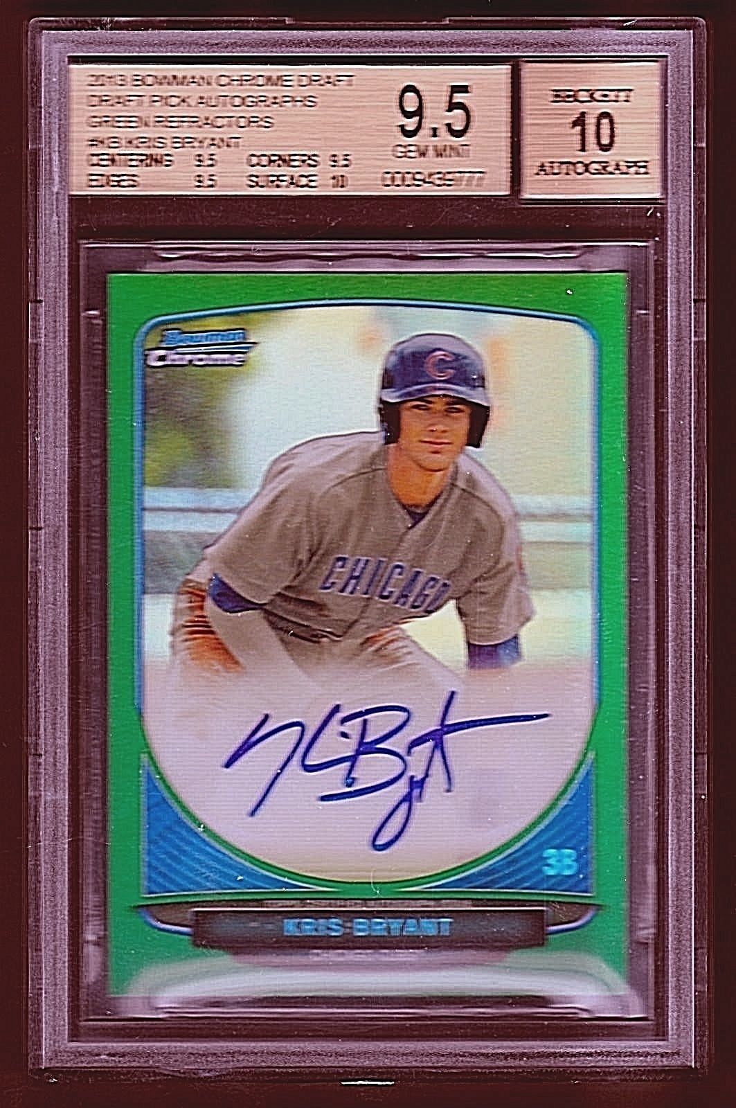 2013 Bowman Chrome KRIS BRYANT Auto RC GREEN 75 BGS 9510 Gem Mint Autograph 