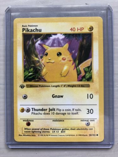 Pikachu Pokemon Card 1st edition Shadowless 58102 ERROR CARD Red Cheeks