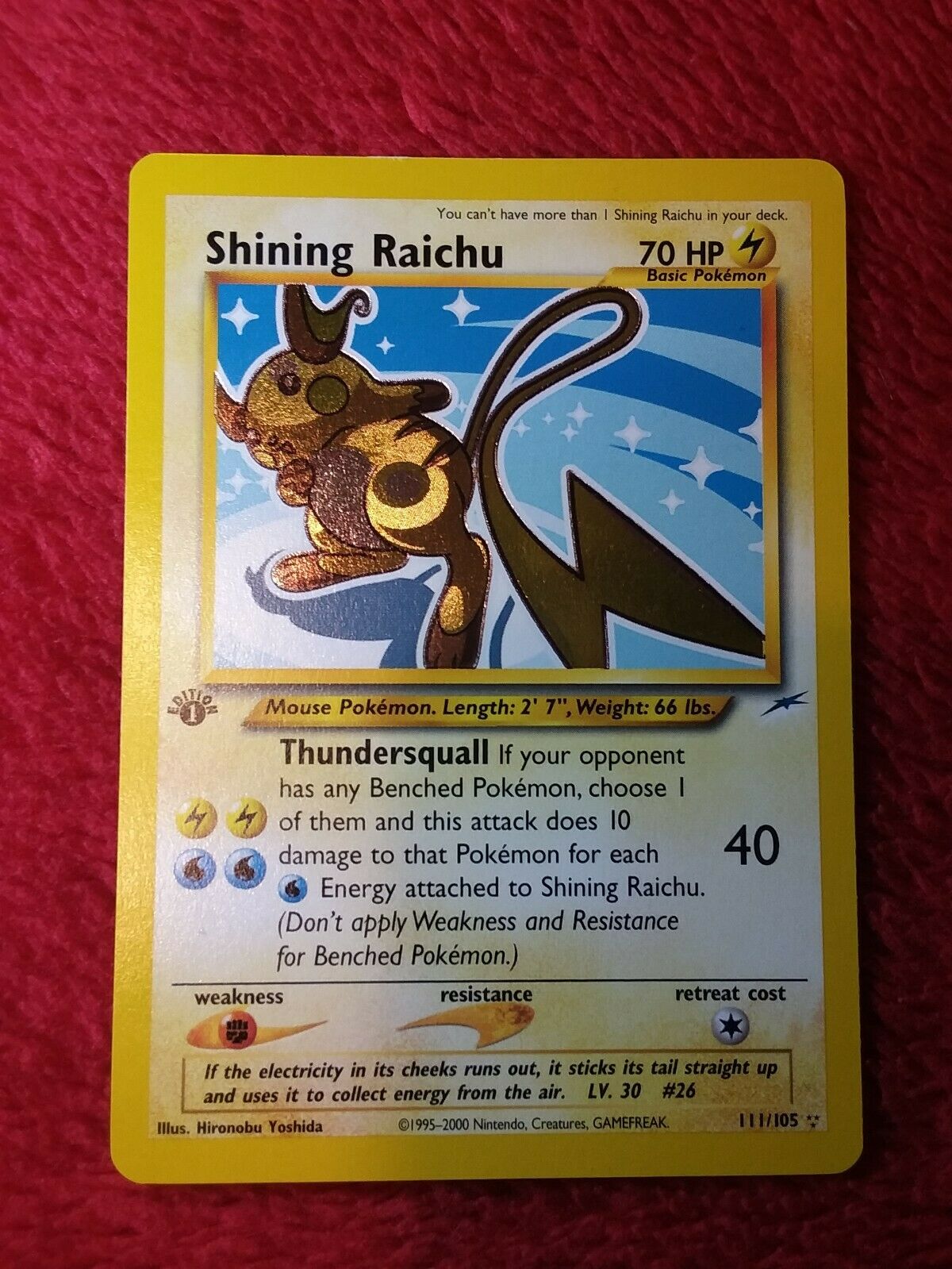 Super rare 1st edition holographic shining raichu pokemon card Great condition