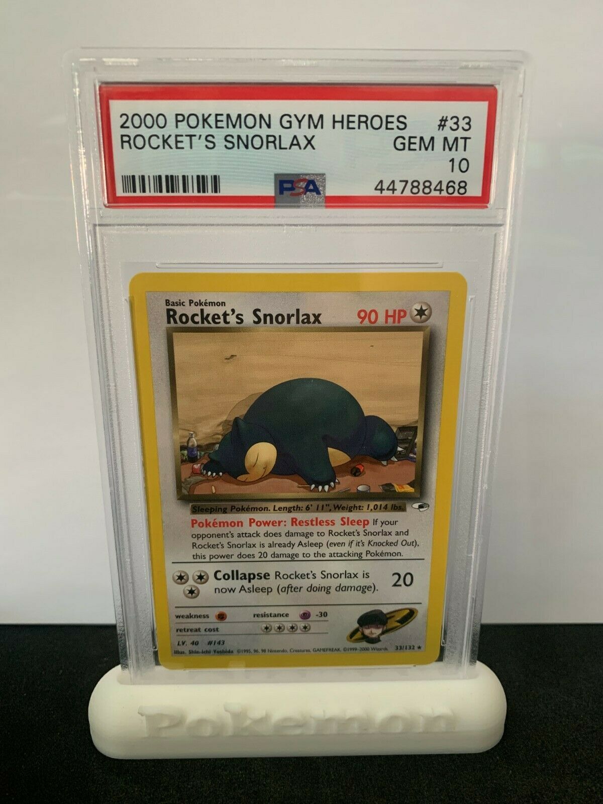 Pokemon PSA 10 Gym Heroes Rockets Snorlax non Holo Rare Mint 33