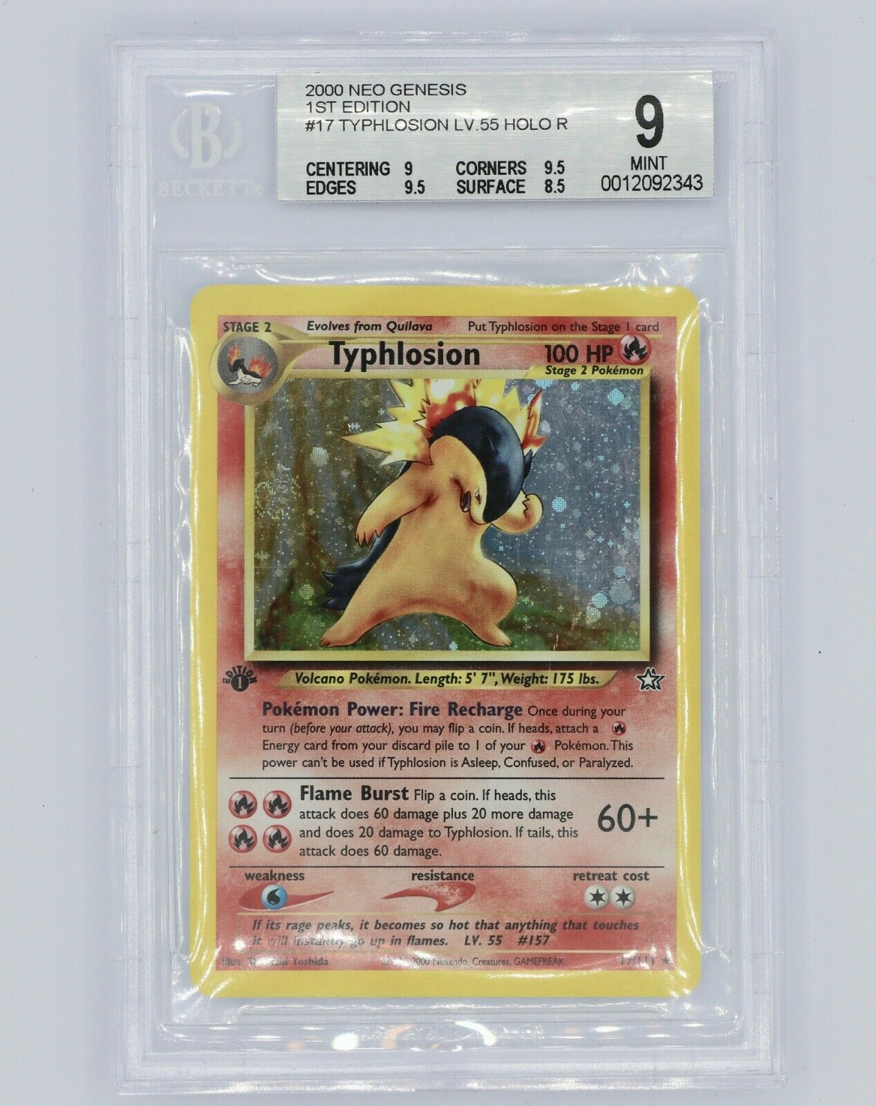 BGS 9 TYPHLOSION 1ST EDITION NEO GENESIS POKEMON CARD LIKE PSA