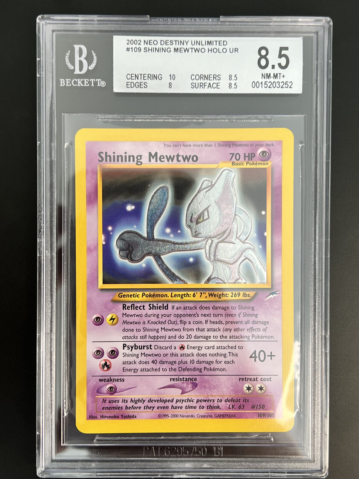 BGS 85  Pokemon Shining Mewtwo Holo Secret Rare 109  Near Mint  Mint 