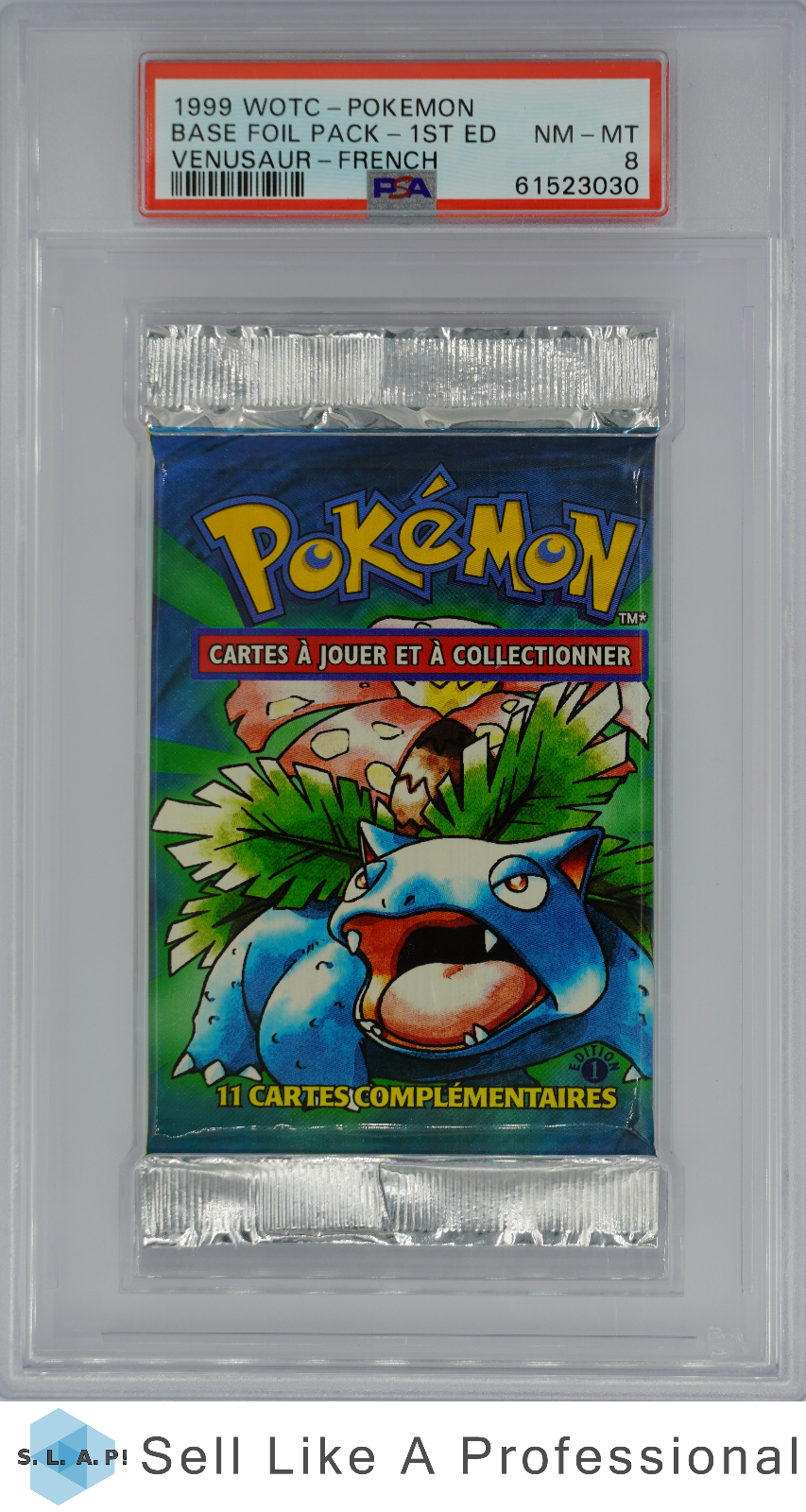 1999 Pokemon Base Foil Pack 1st Edition Venusaur french  PSA 8