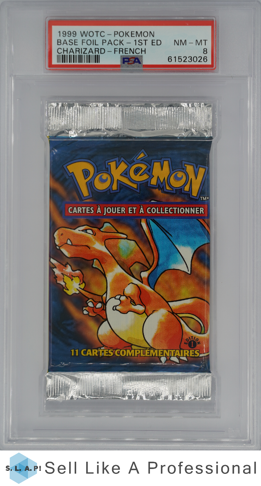 1999 Pokemon Base Foil Pack 1st Edition Charizard french  PSA 8